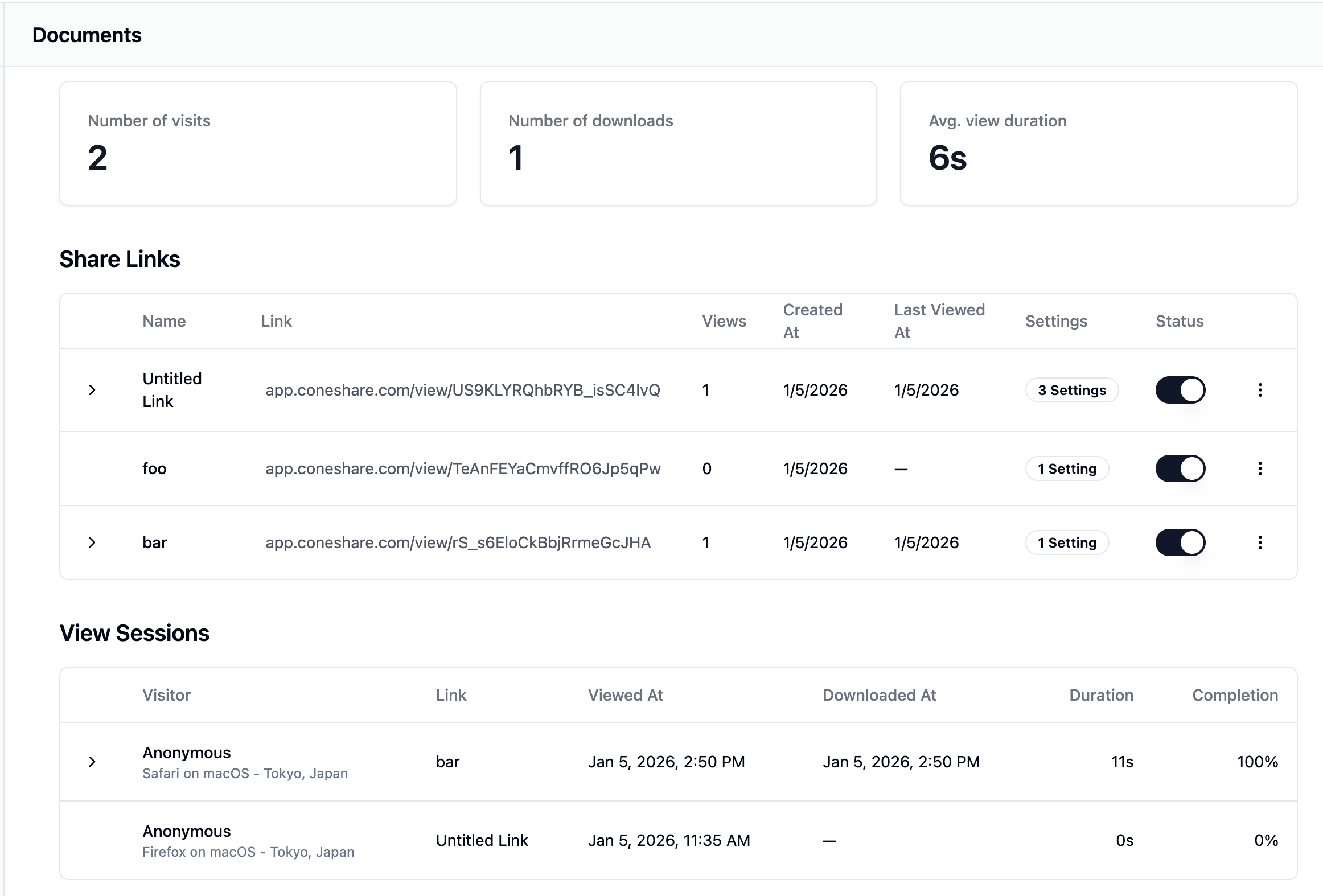 Screenshot of creating a secure share link