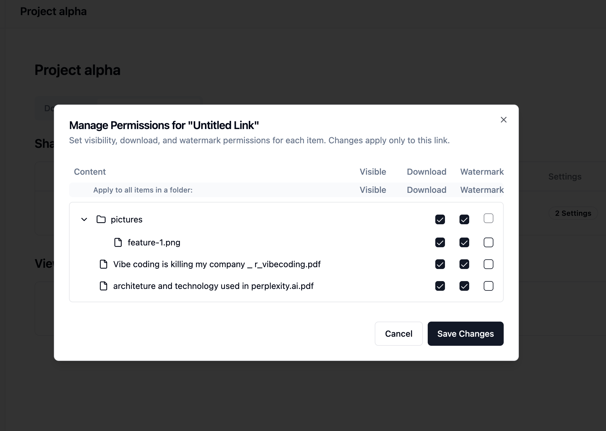 Screenshot of virtual dataroom
