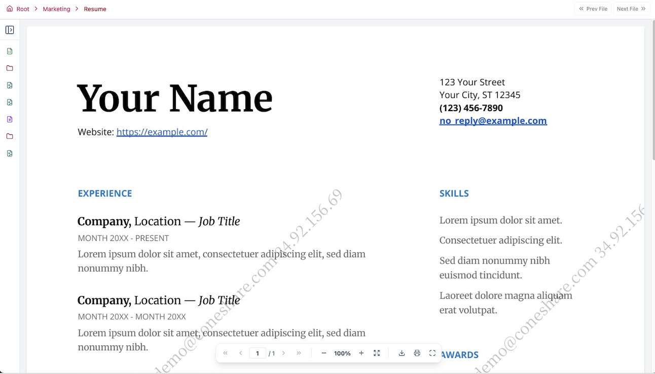 Online PDF preview with responsive pagination