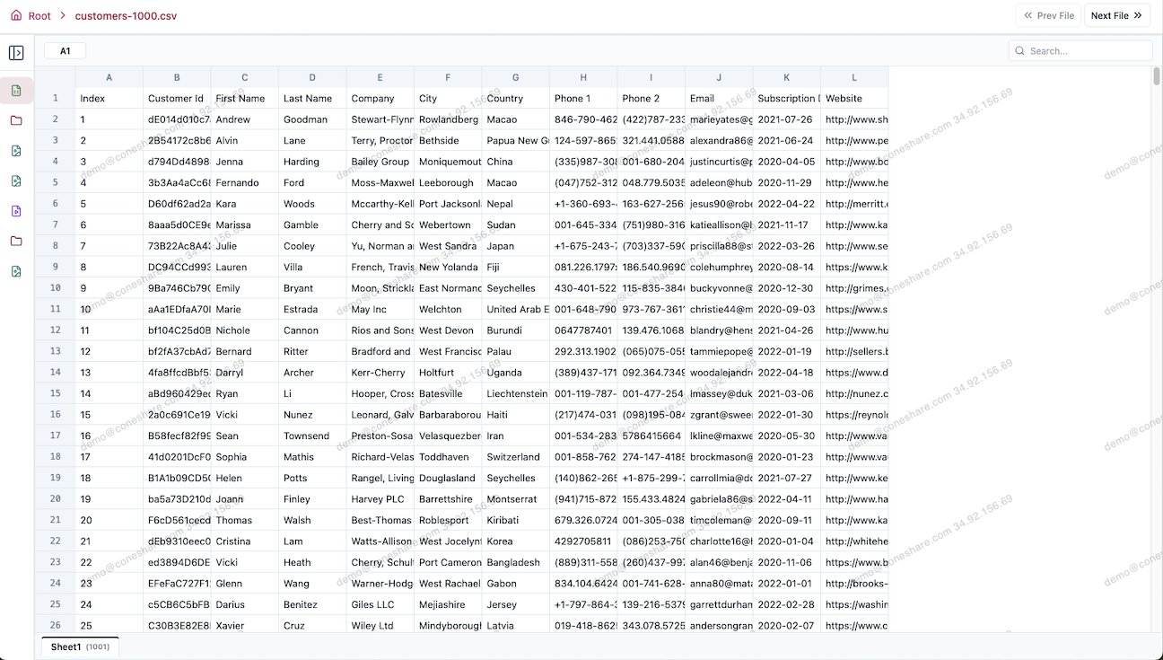 Online Excel and CSV spreadsheet preview